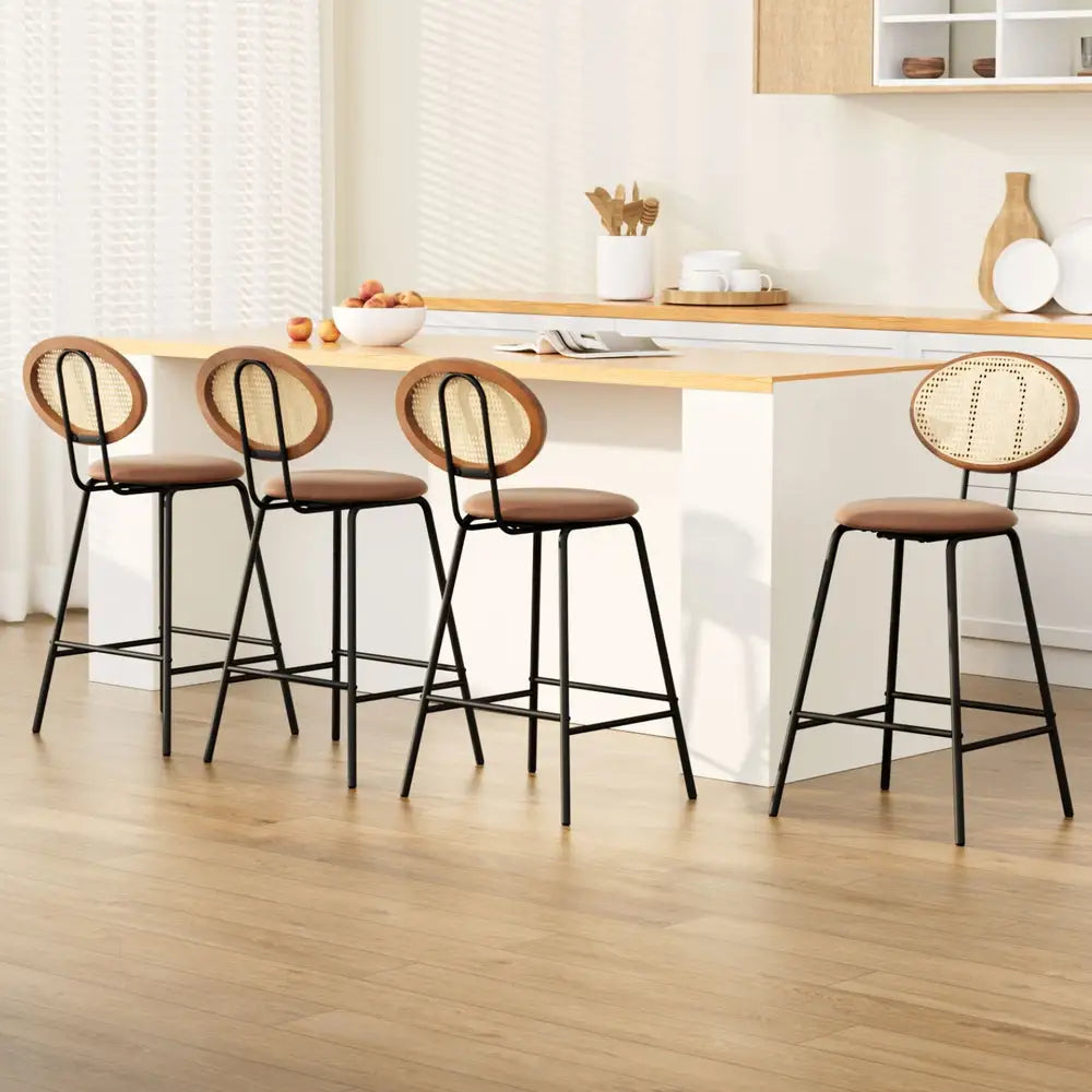 Artiss 4x Bar Stools PU Leather Stools Brown - Furniture > Bar Stools & Chairs > Table & Bar Stools