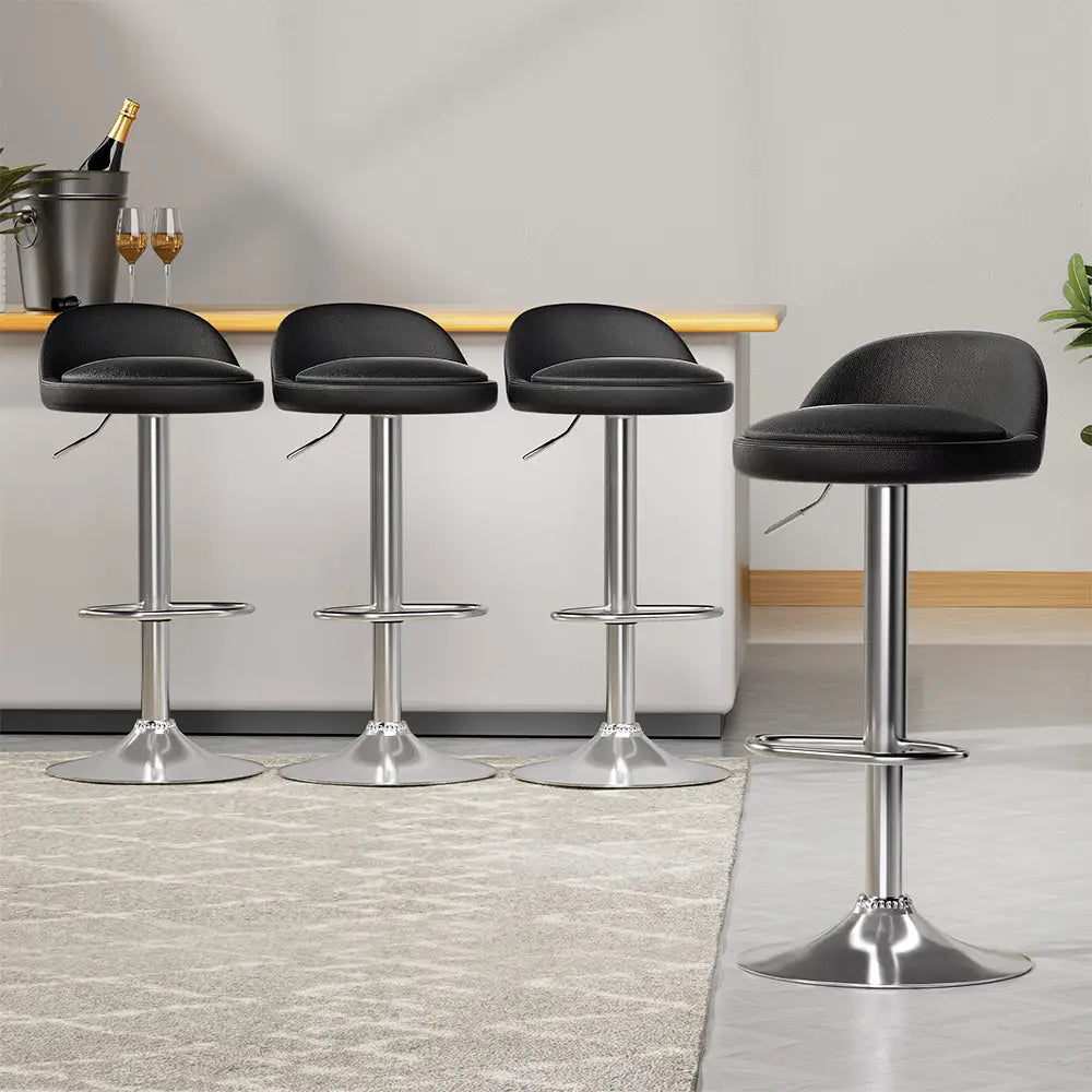 Artiss 4x Bar Stools PU Leather Gas Lift Black - Furniture > Bar Stools & Chairs