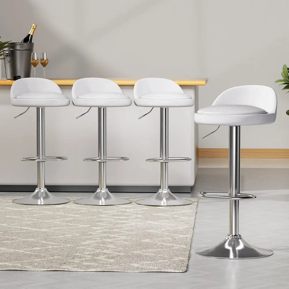 Artiss 4x Bar Stools PU Leather Gas Lift White - Furniture > Bar Stools & Chairs