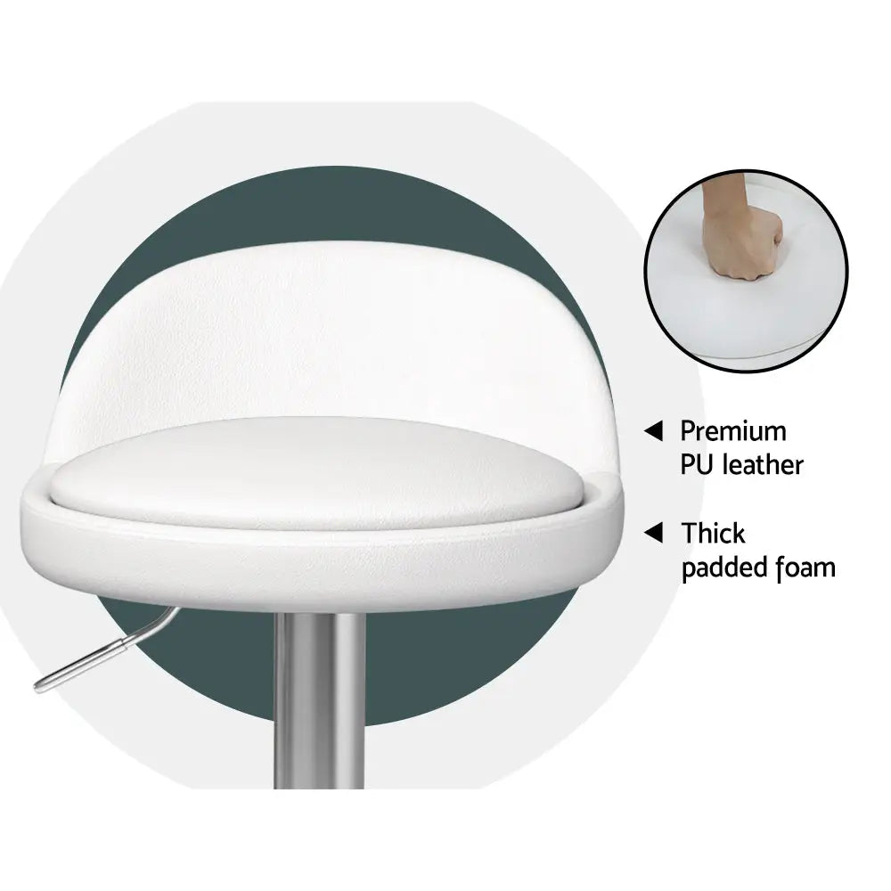 Artiss 4x Bar Stools PU Leather Gas Lift White - Furniture > Bar Stools & Chairs