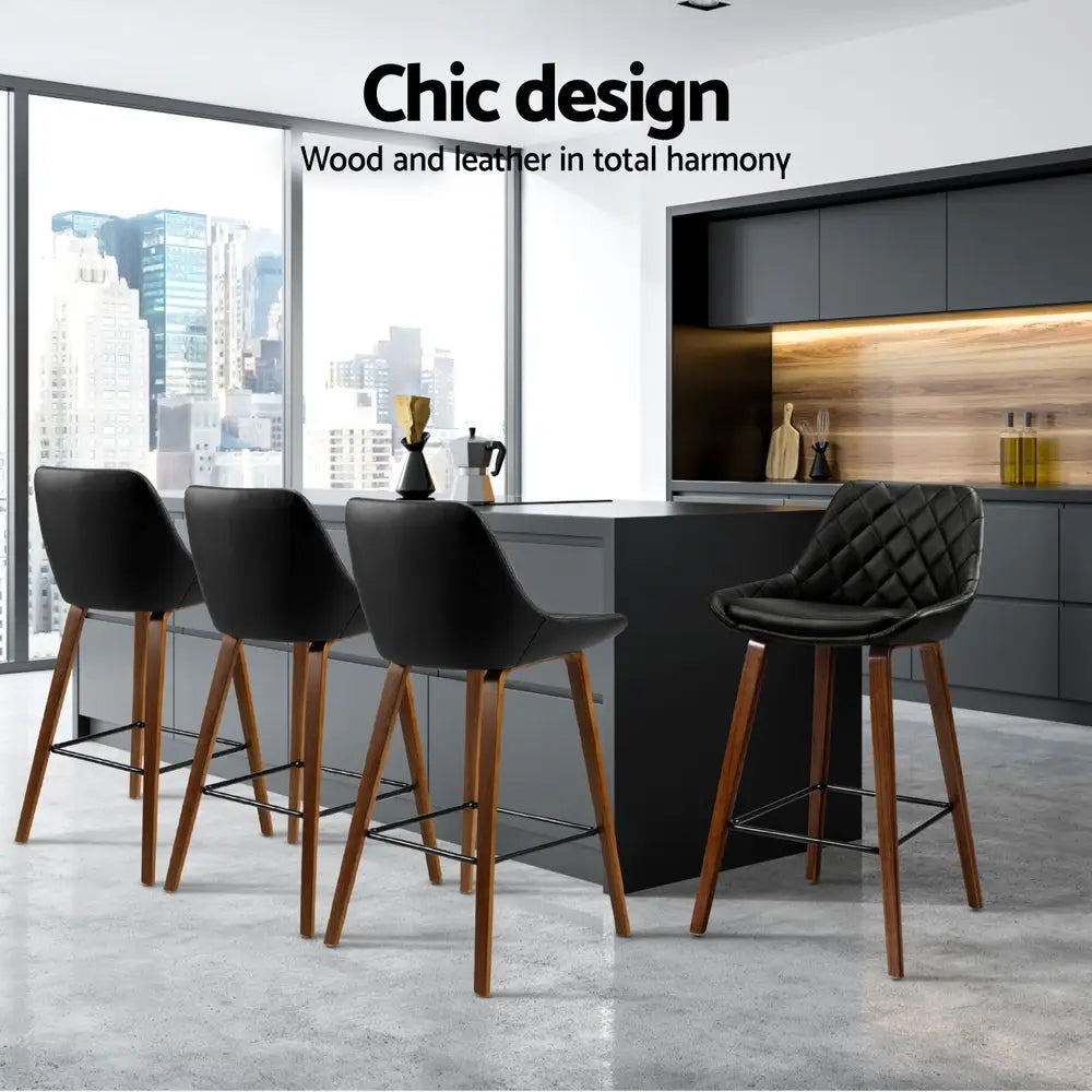 Artiss 4x Bar Stools PU Seat Wooden - Furniture > Bar Stools & Chairs > Table & Bar Stools
