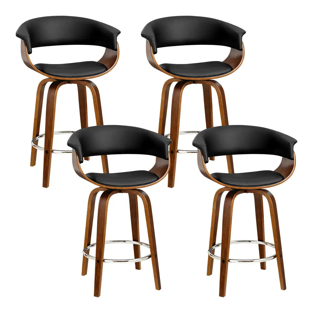 Artiss 4x Bar Stools Swivel PU Seat Wooden - Furniture > Bar Stools & Chairs