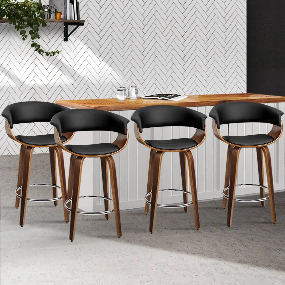 Artiss 4x Bar Stools Swivel PU Seat Wooden - Furniture > Bar Stools & Chairs