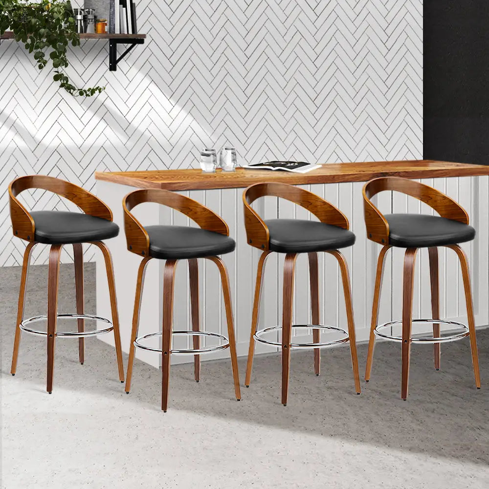 Artiss 4x Bar Stools Swivel Seat Curving Backrest - Furniture > Bar Stools & Chairs
