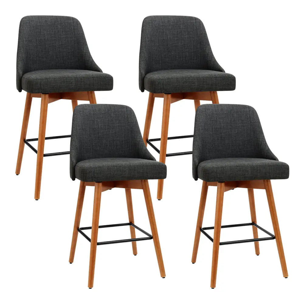 Artiss 4x Bar Stools Swivel Seat Wooden Charcoal - Furniture > Bar Stools & Chairs