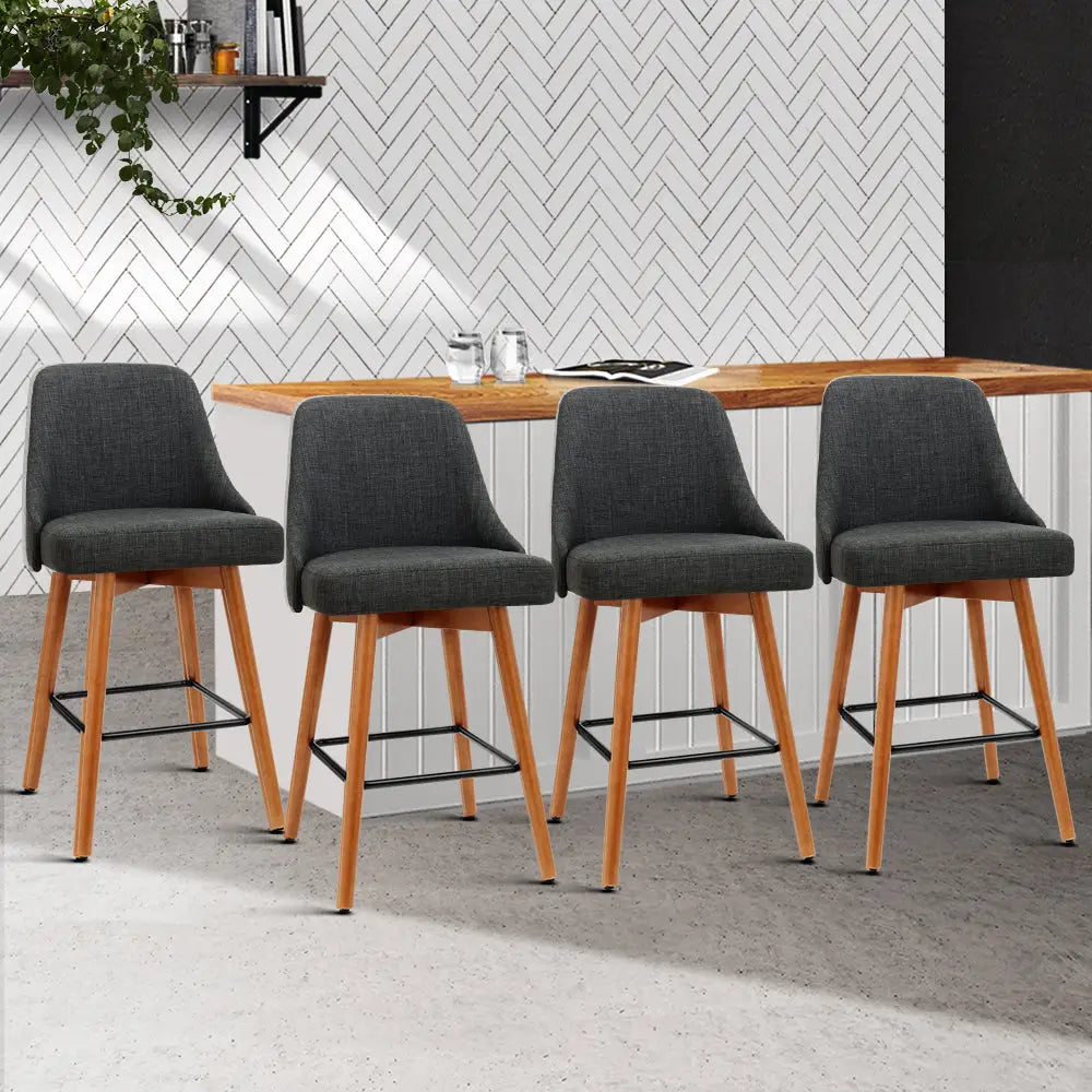Artiss 4x Bar Stools Swivel Seat Wooden Charcoal - Furniture > Bar Stools & Chairs
