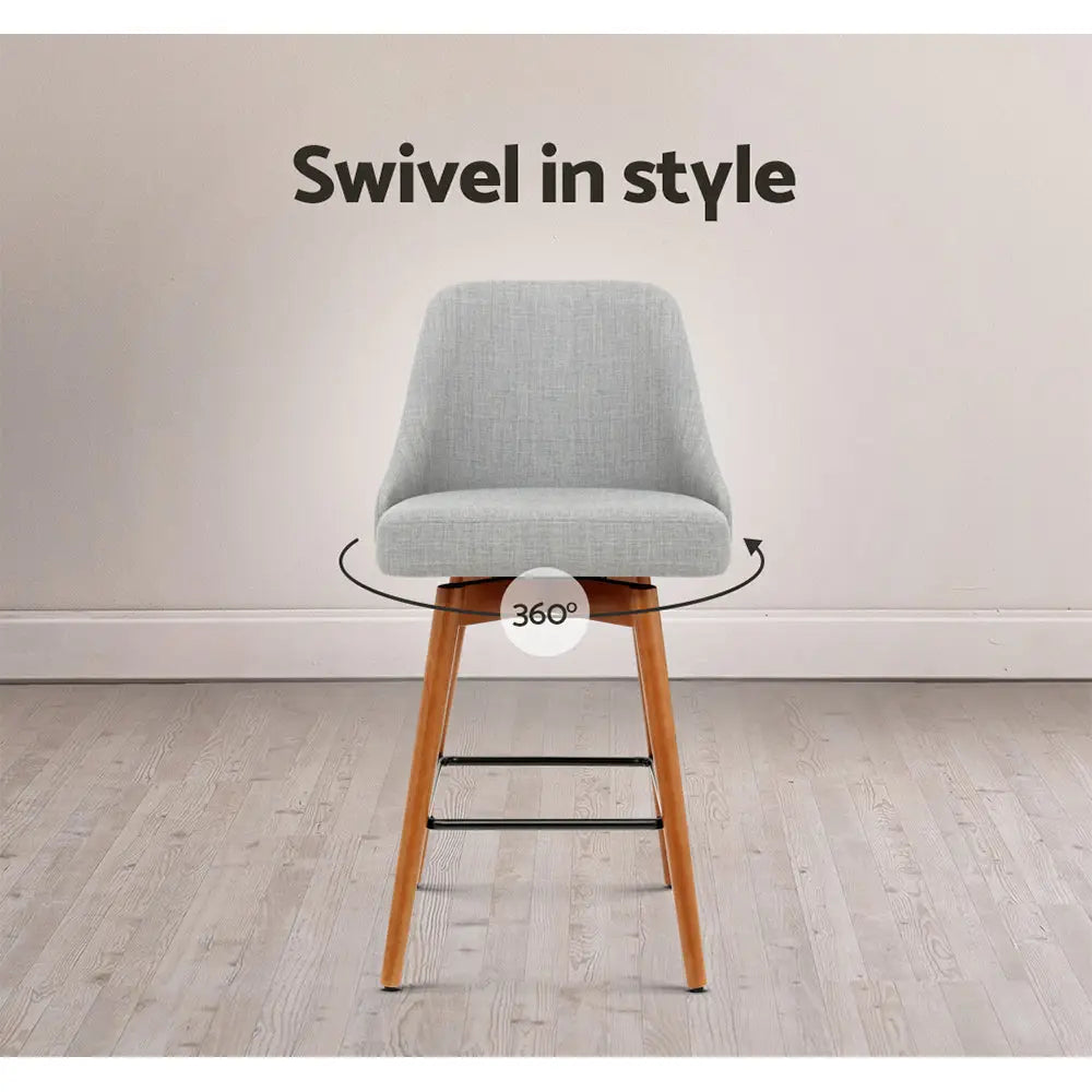 Artiss 4x Bar Stools Swivel Seat Wooden Grey - Furniture > Bar Stools & Chairs