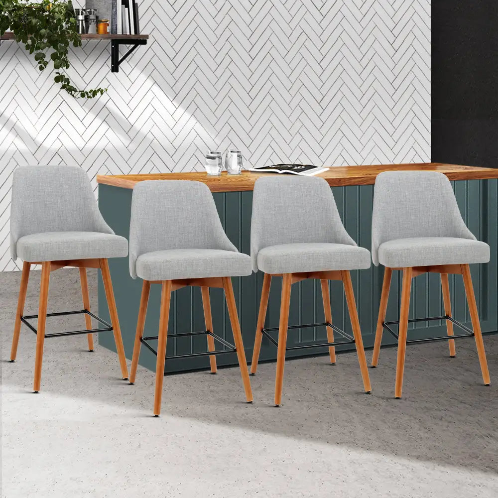 Artiss 4x Bar Stools Swivel Seat Wooden Grey - Furniture > Bar Stools & Chairs