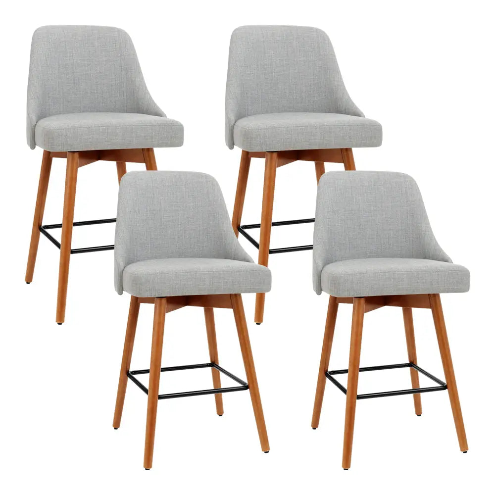 Artiss 4x Bar Stools Swivel Seat Wooden Grey - Furniture > Bar Stools & Chairs