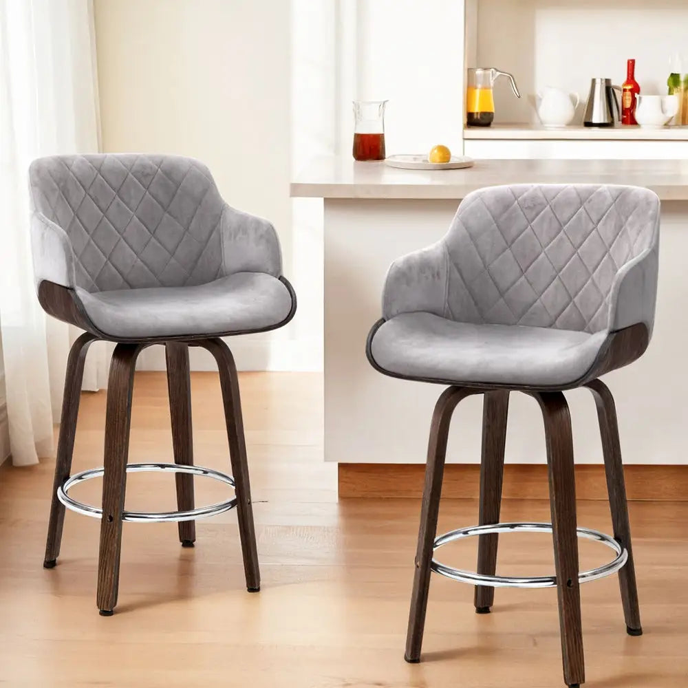 Artiss 4x Bar Stools Swivel Velvet Padded Wooden - Furniture > Bar Stools & Chairs > Table & Bar Stools