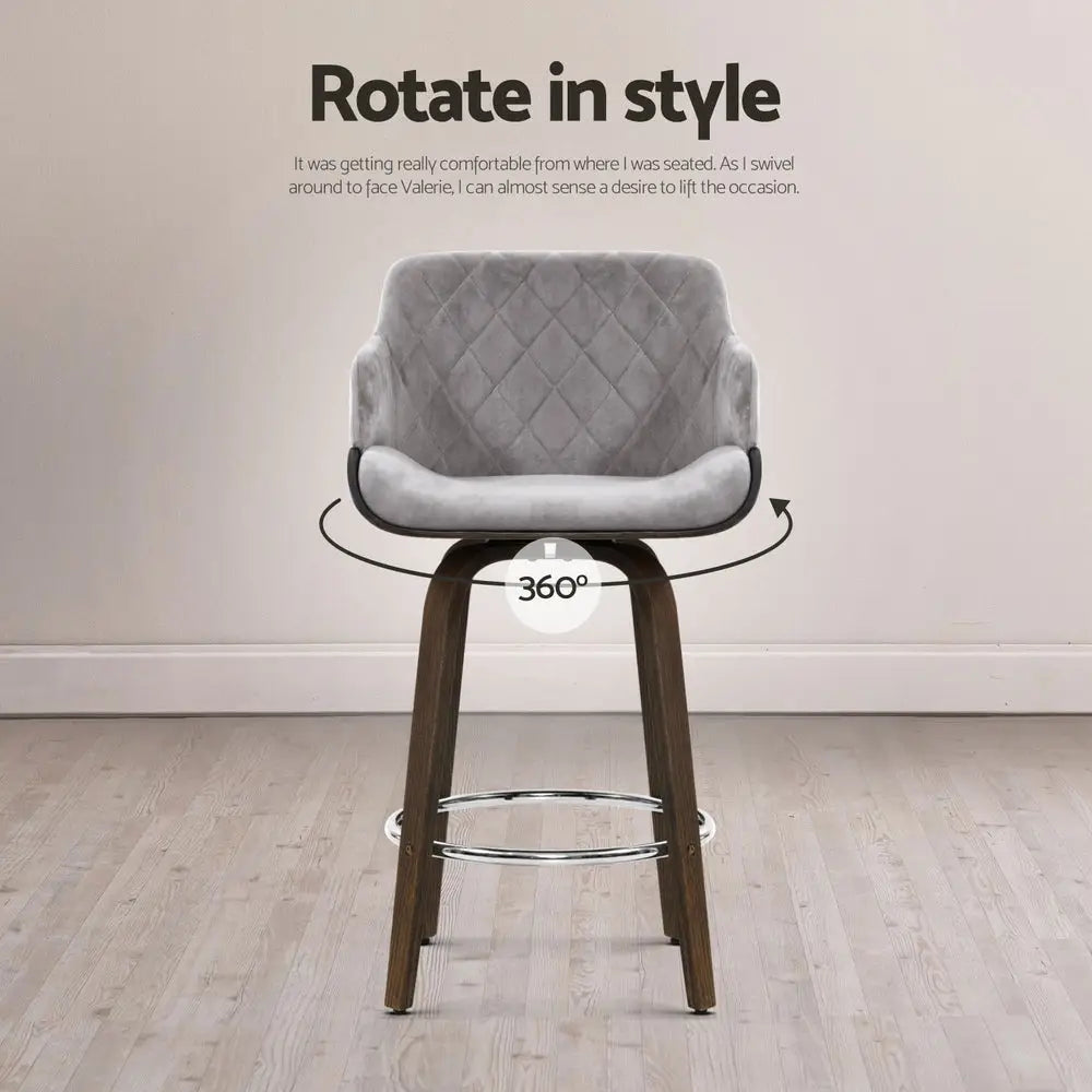 Artiss 4x Bar Stools Swivel Velvet Padded Wooden - Furniture > Bar Stools & Chairs > Table & Bar Stools