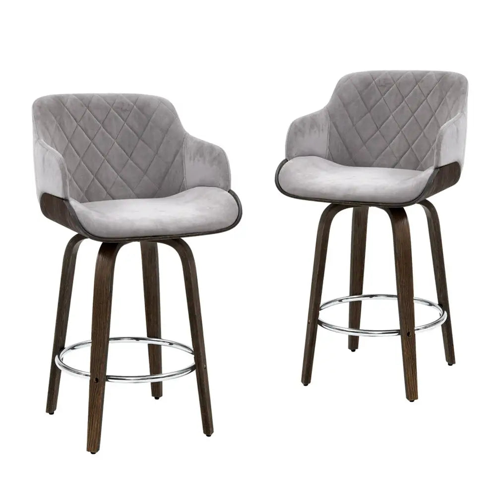 Artiss 4x Bar Stools Swivel Velvet Padded Wooden - Furniture > Bar Stools & Chairs > Table & Bar Stools