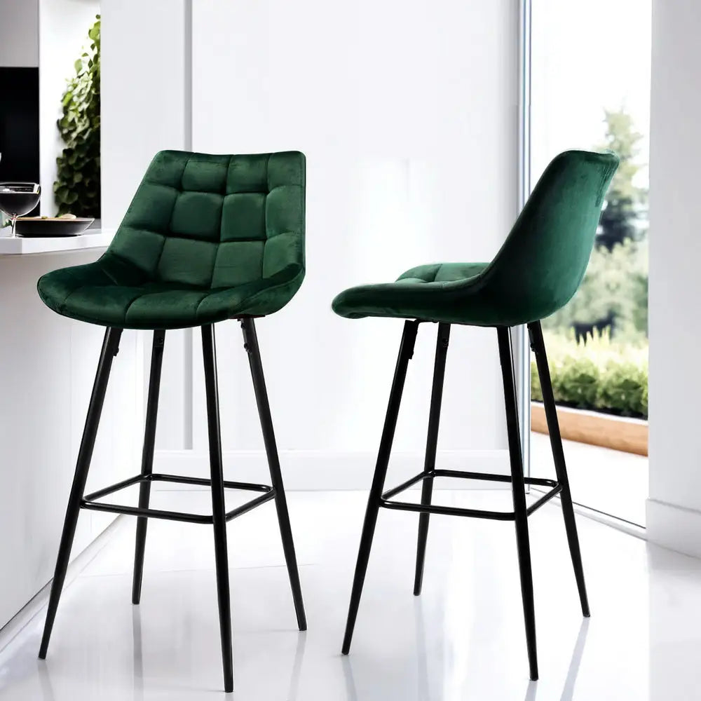 Artiss 4x Bar Stools Velvet Chairs Green - Furniture > Bar Stools & Chairs > Table & Bar Stools