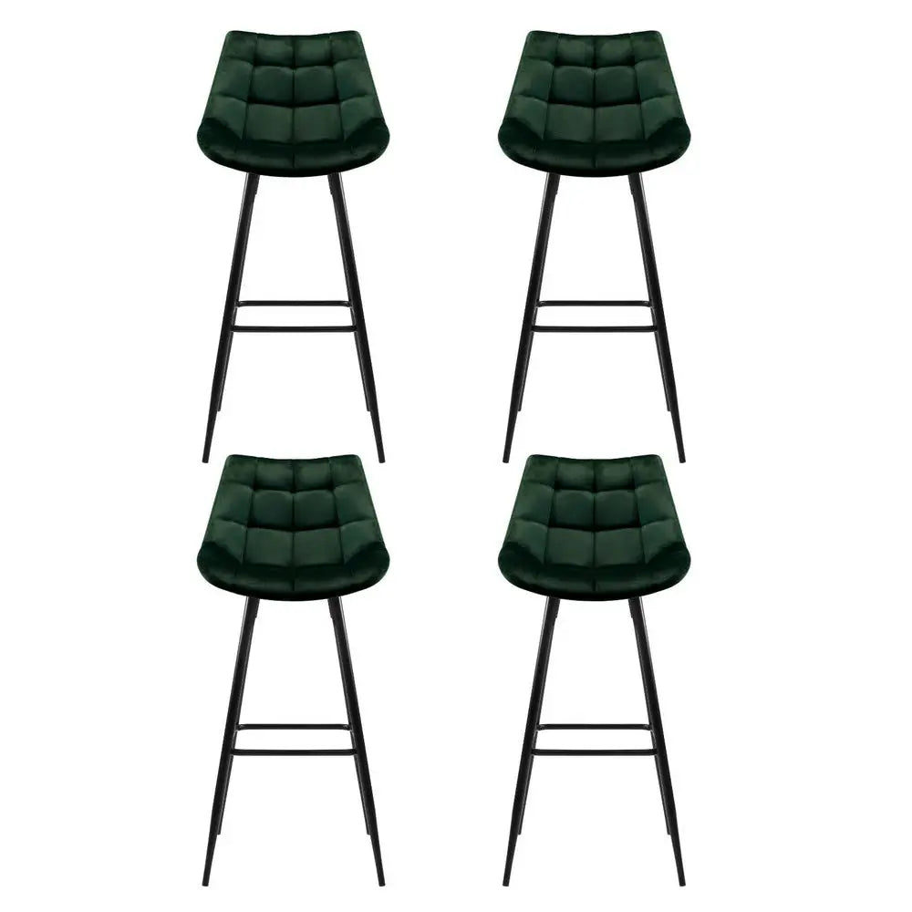 Artiss 4x Bar Stools Velvet Chairs Green - Furniture > Bar Stools & Chairs > Table & Bar Stools
