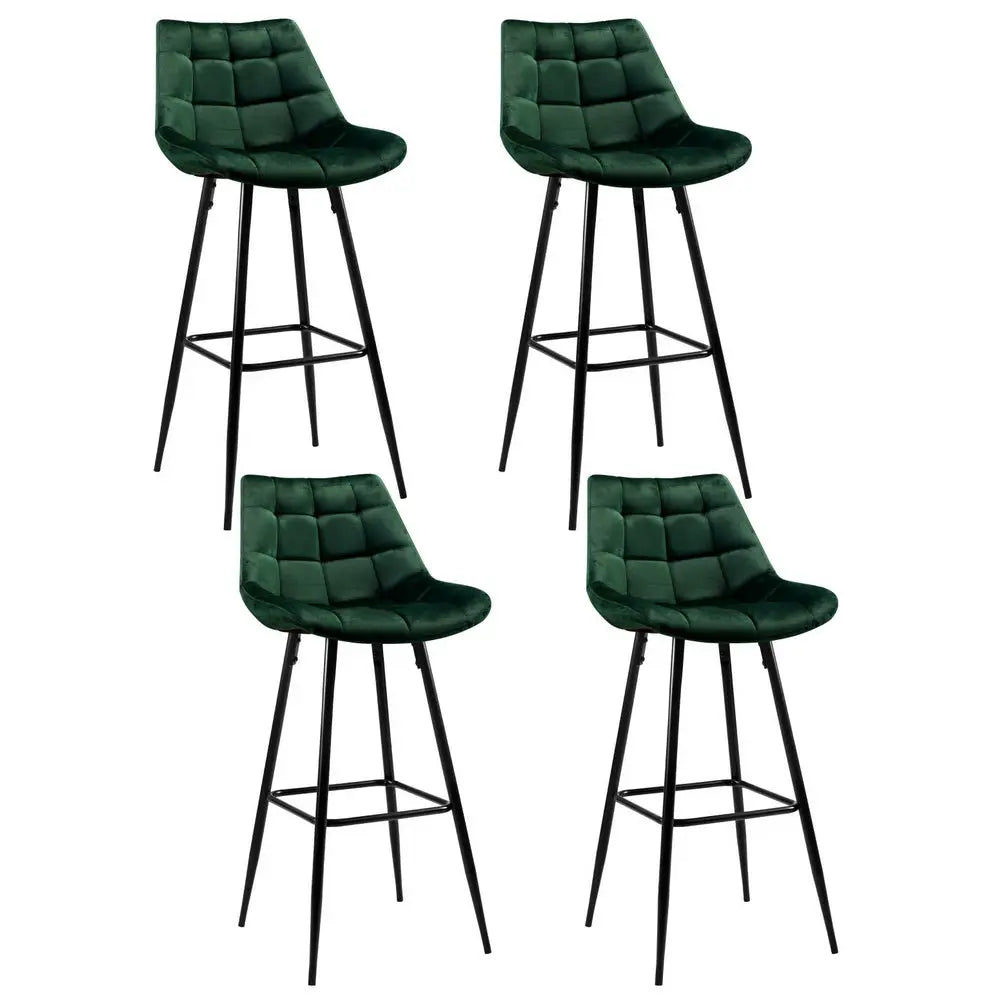 Artiss 4x Bar Stools Velvet Chairs Green - Furniture > Bar Stools & Chairs > Table & Bar Stools