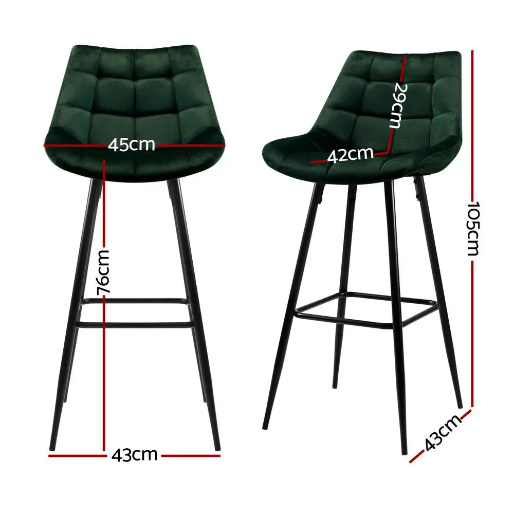 Artiss 4x Bar Stools Velvet Chairs Green - Furniture > Bar Stools & Chairs > Table & Bar Stools