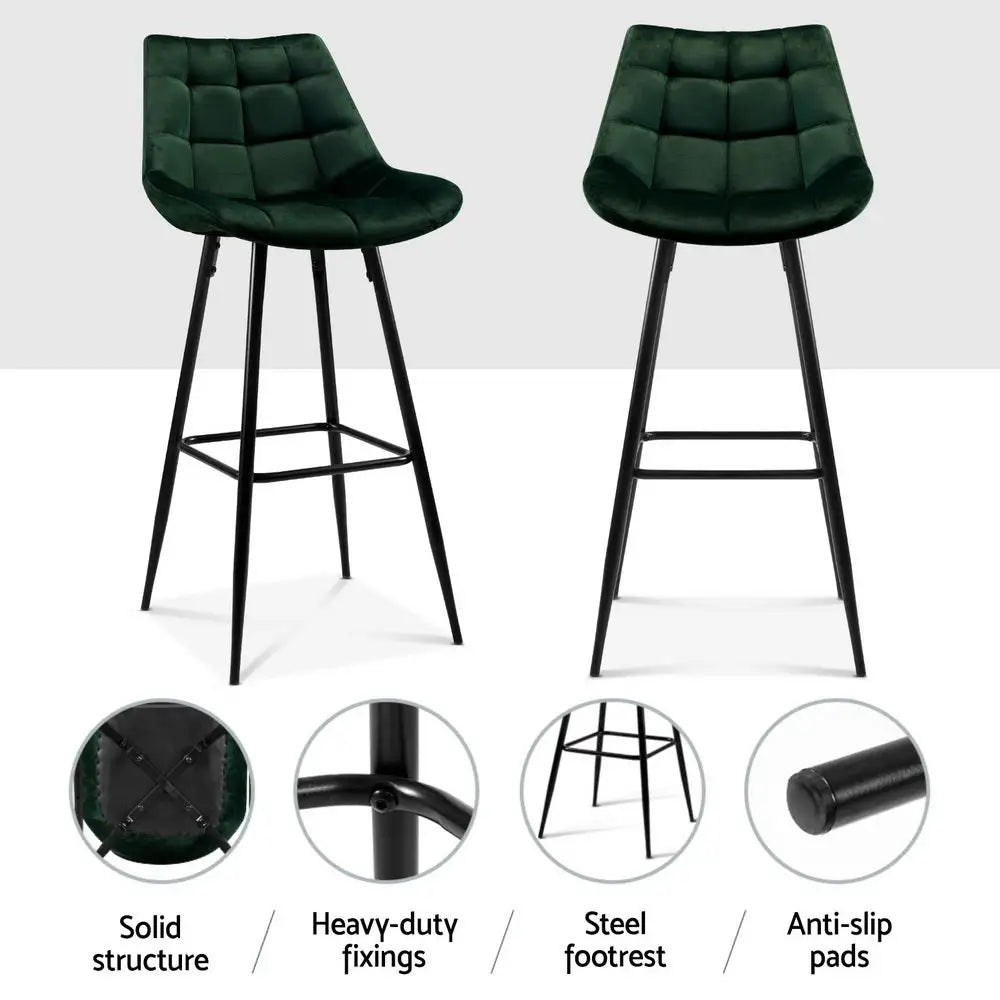 Artiss 4x Bar Stools Velvet Chairs Green - Furniture > Bar Stools & Chairs > Table & Bar Stools