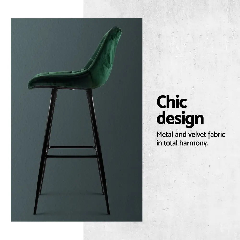 Artiss 4x Bar Stools Velvet Chairs Green - Furniture > Bar Stools & Chairs > Table & Bar Stools