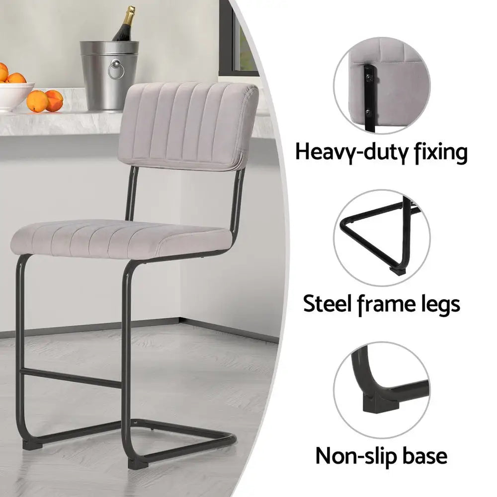 Artiss 4x Bar Stools Velvet Chairs Grey - Furniture > Bar Stools & Chairs > Table & Bar Stools