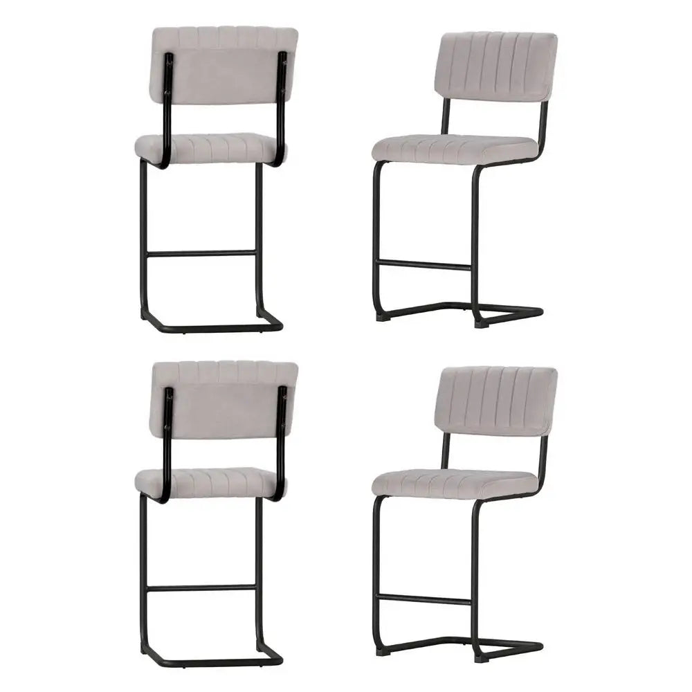 Artiss 4x Bar Stools Velvet Chairs Grey - Furniture > Bar Stools & Chairs > Table & Bar Stools