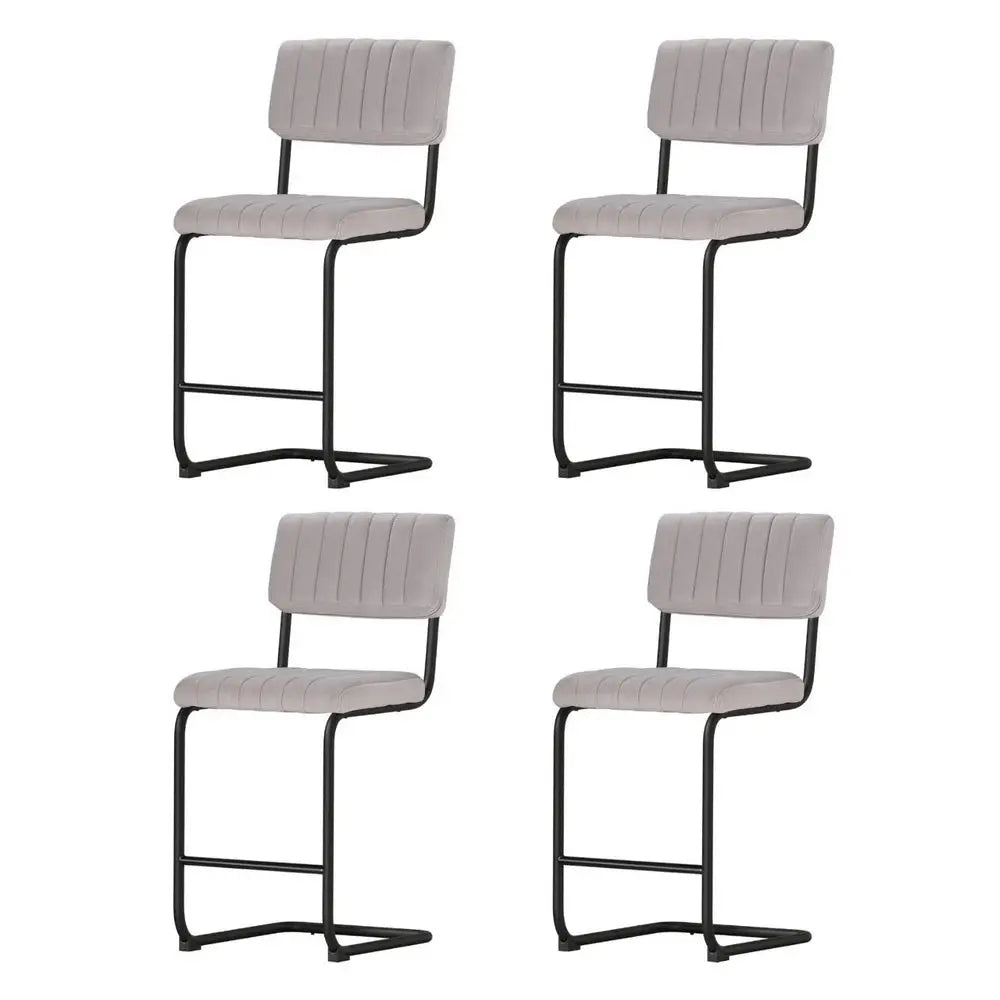 Artiss 4x Bar Stools Velvet Chairs Grey - Furniture > Bar Stools & Chairs > Table & Bar Stools