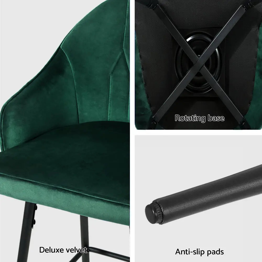 Artiss 4x Bar Stools Velvet Swivel Metal Legs Green - Furniture > Bar Stools & Chairs > Massage Chairs