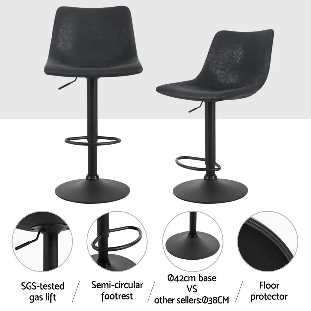 Artiss 4x Bar Stools Vintage Leather Swivel Gas Lift Black - Furniture > Bar Stools & Chairs > Table & Bar Stools