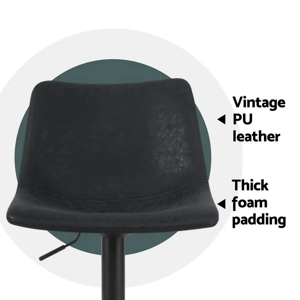Artiss 4x Bar Stools Vintage Leather Swivel Gas Lift Black - Furniture > Bar Stools & Chairs > Table & Bar Stools