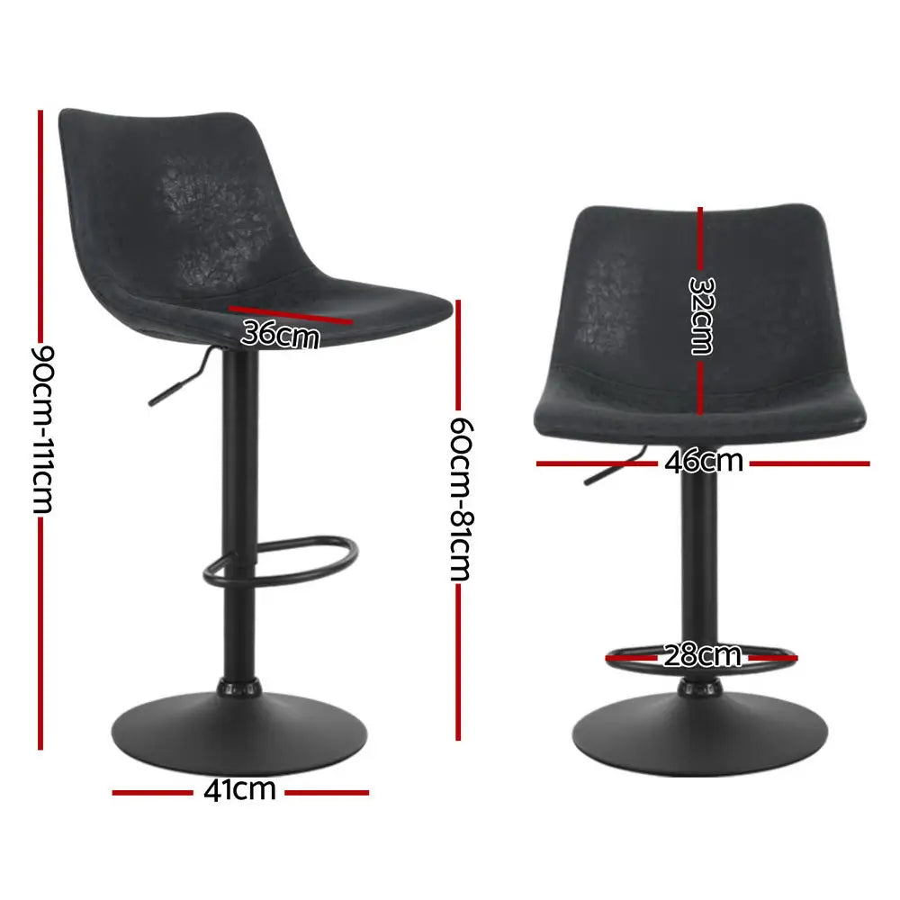 Artiss 4x Bar Stools Vintage Leather Swivel Gas Lift Black - Furniture > Bar Stools & Chairs > Table & Bar Stools