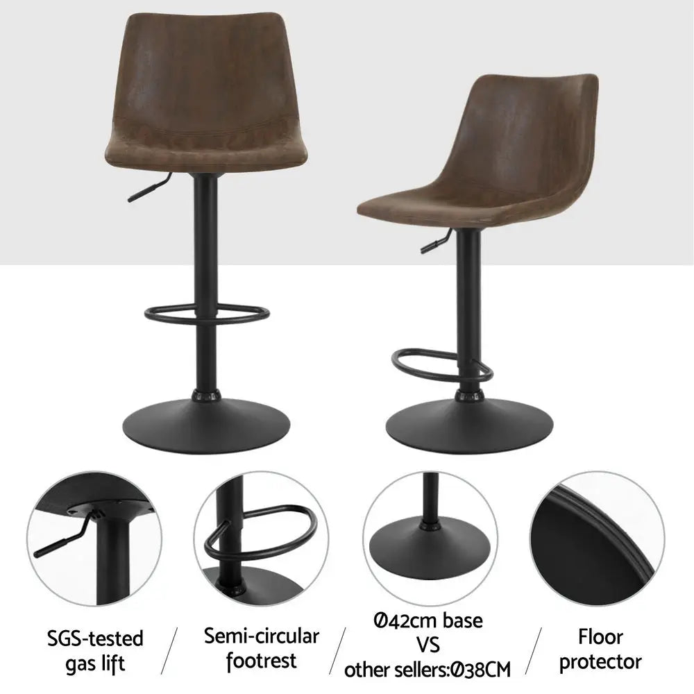Artiss 4x Bar Stools Vintage Leather Swivel Gas Lift Brown - Furniture > Bar Stools & Chairs > Table & Bar Stools
