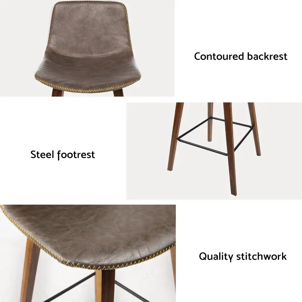 Artiss 4x Bar Stools Vintage Leather Wooden - Furniture > Bar Stools & Chairs > Table & Bar Stools