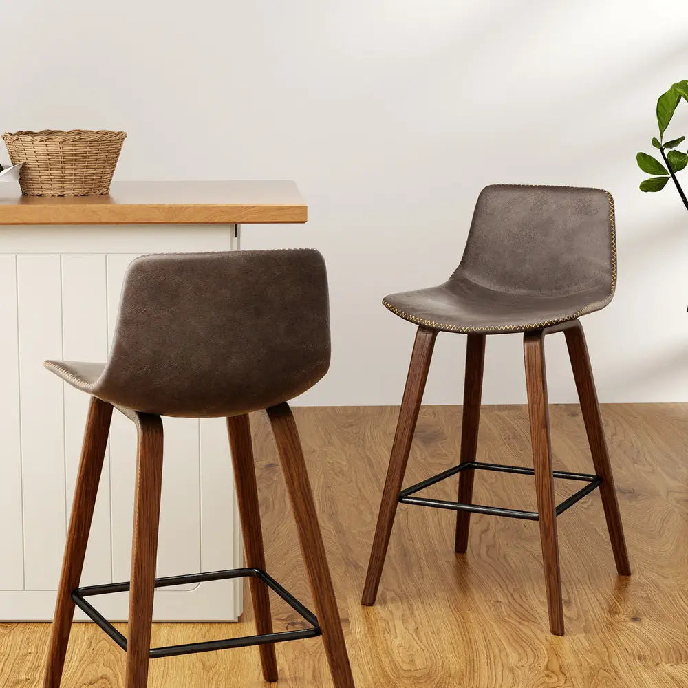 Artiss 4x Bar Stools Vintage Leather Wooden - Furniture > Bar Stools & Chairs > Table & Bar Stools