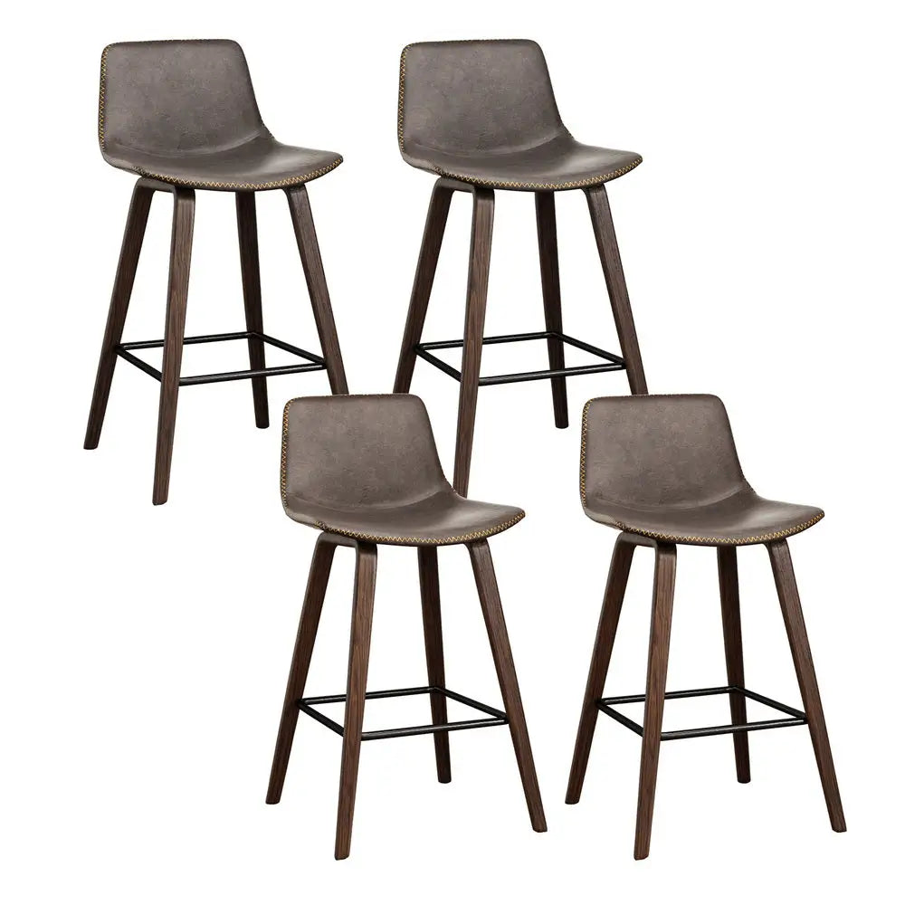 Artiss 4x Bar Stools Vintage Leather Wooden - Furniture > Bar Stools & Chairs > Table & Bar Stools