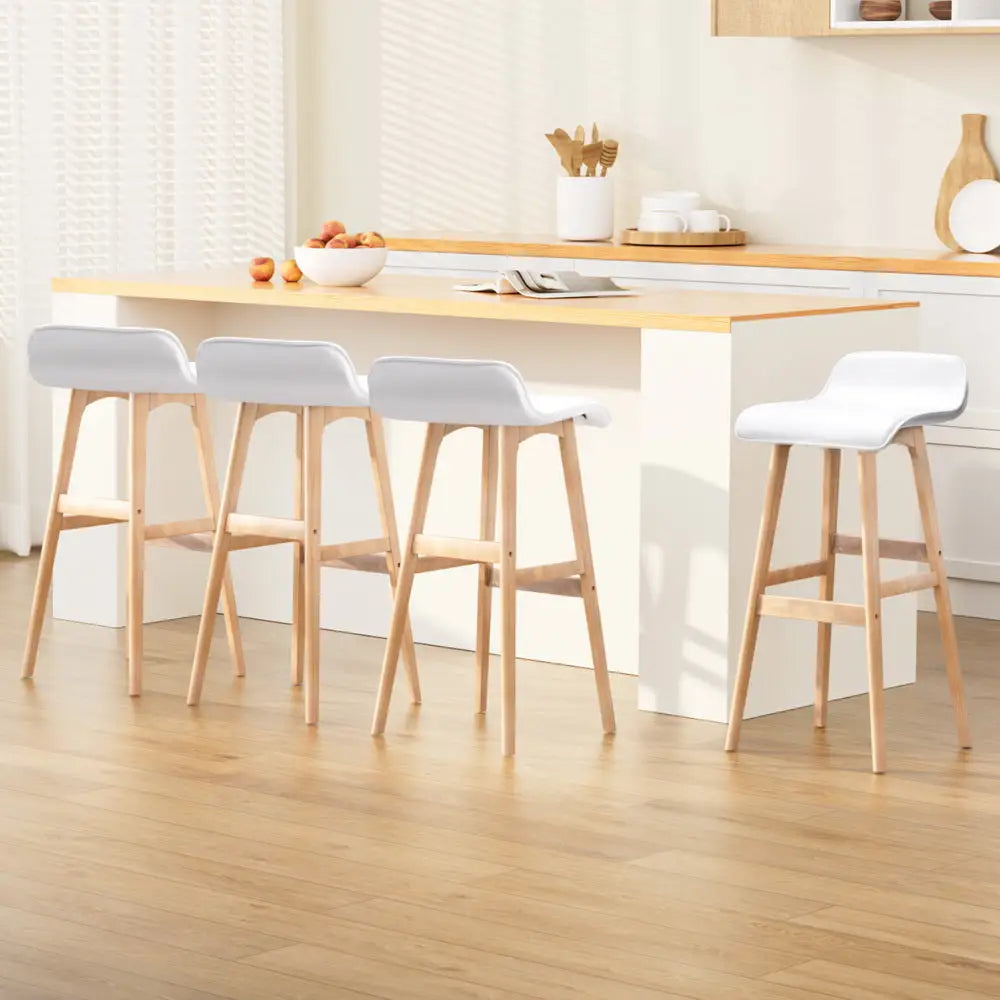 Artiss 4x Bar Stools Wooden Stool White - Furniture > Bar Stools & Chairs > Table & Bar Stools