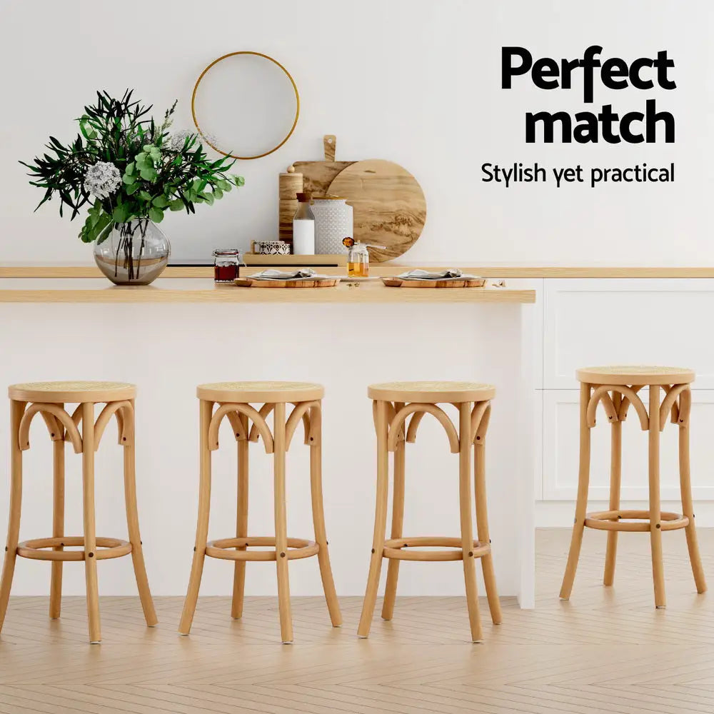 Artiss 4x Bar Stoosl Rattan Seat Wooden - Furniture > Bar Stools & Chairs > Massage Chairs