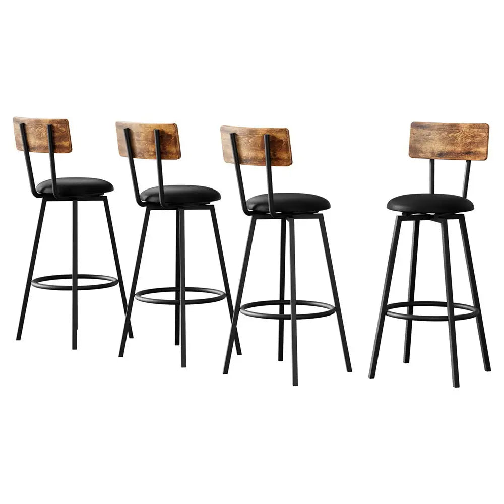 Artiss 4X Industrial Bar Stools Upholstered Counter Chairs Steel Frame Anti-Scratch - Furniture > Bar Stools & Chairs >
