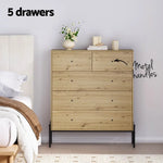 Artiss 5 Chest of Drawers - ARNO Pine - Furniture > Bedroom