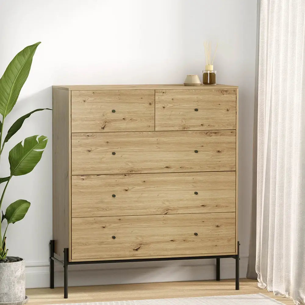 Artiss 5 Chest of Drawers - ARNO Pine - Furniture > Bedroom