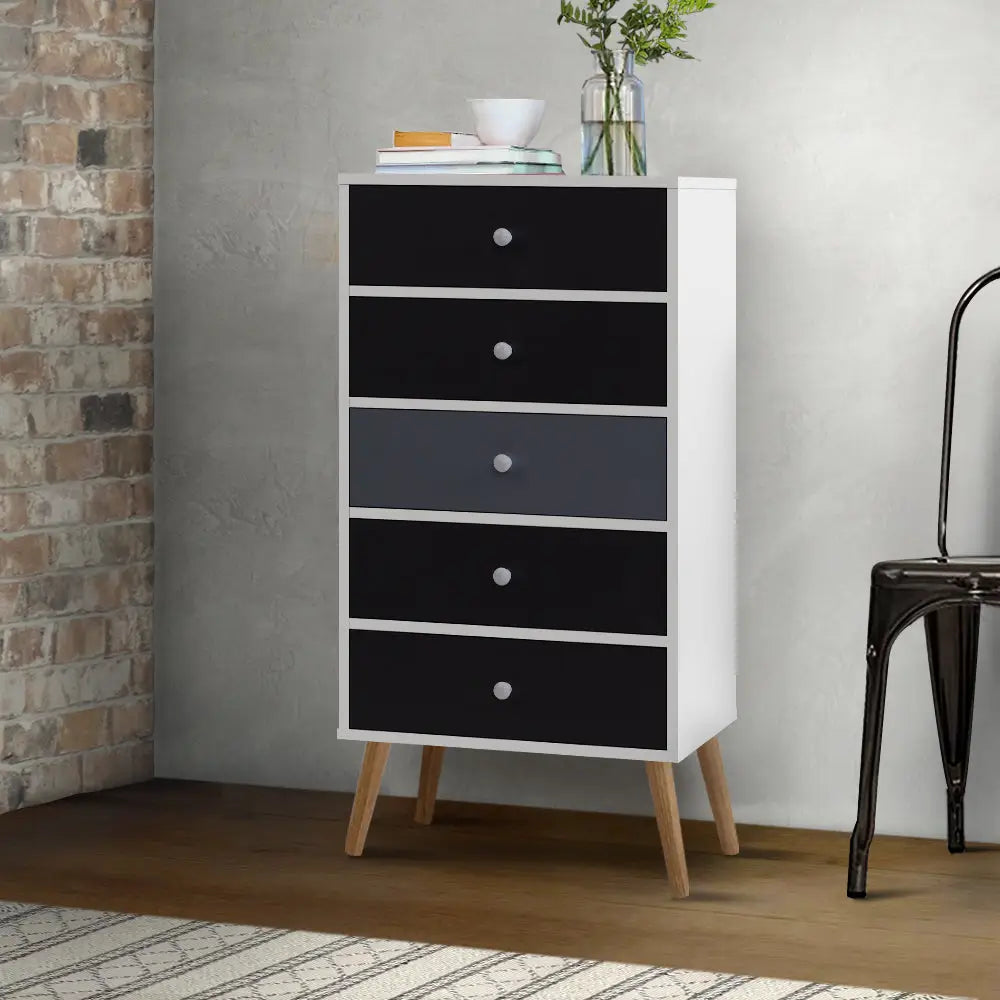 Artiss 5 Chest of Drawers - BONDS White - Furniture > Living Room