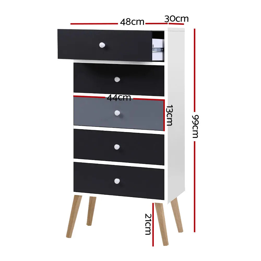 Artiss 5 Chest of Drawers - BONDS White - Furniture > Living Room