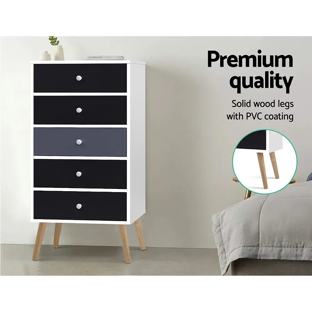 Artiss 5 Chest of Drawers - BONDS White - Furniture > Living Room