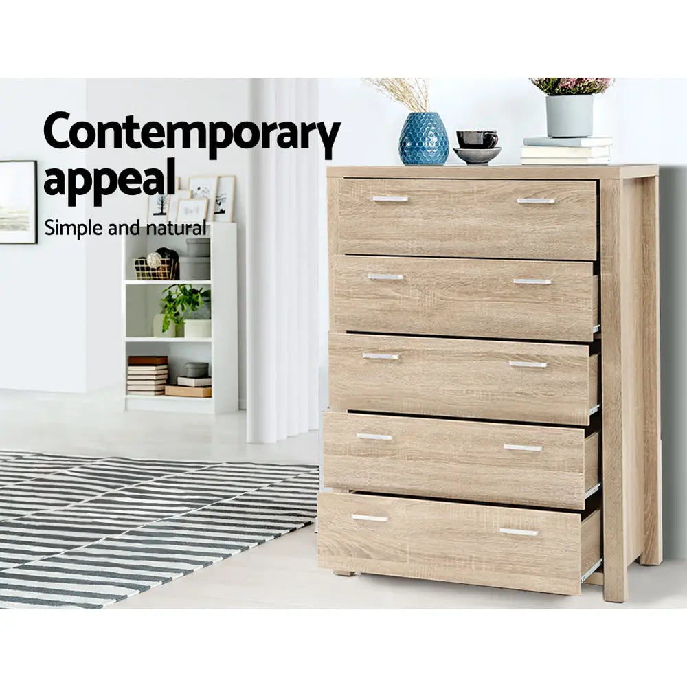 Artiss 5 Chest of Drawers - MAXI Pine - Furniture > Bedroom