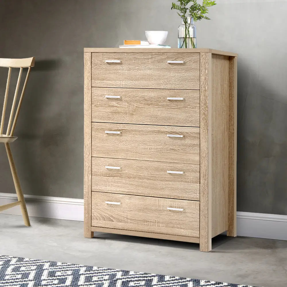 Artiss 5 Chest of Drawers - MAXI Pine - Furniture > Bedroom