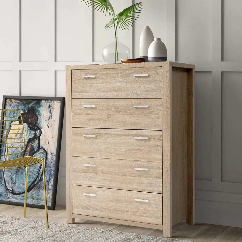 Artiss 5 Chest of Drawers - MAXI Pine - Furniture > Bedroom