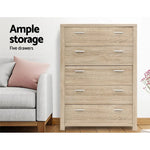Artiss 5 Chest of Drawers - MAXI Pine - Furniture > Bedroom