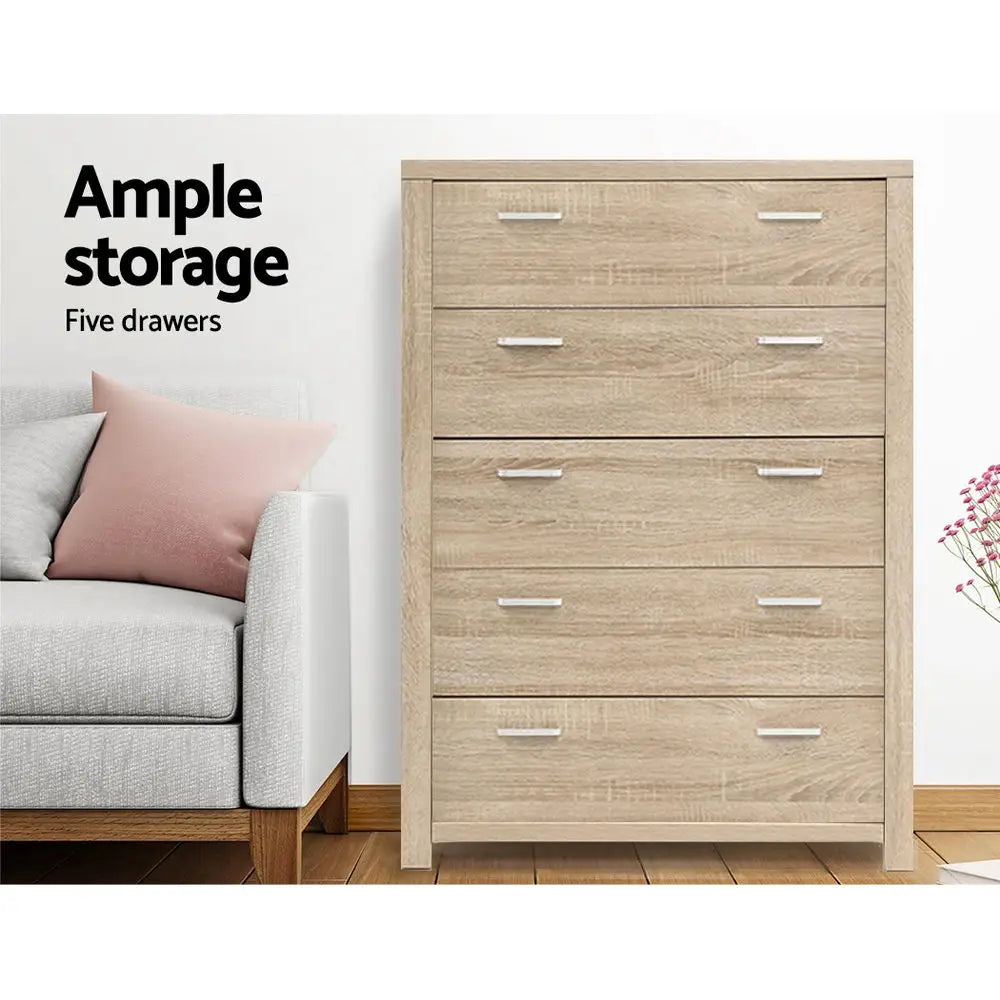 Artiss 5 Chest of Drawers - MAXI Pine - Furniture > Bedroom