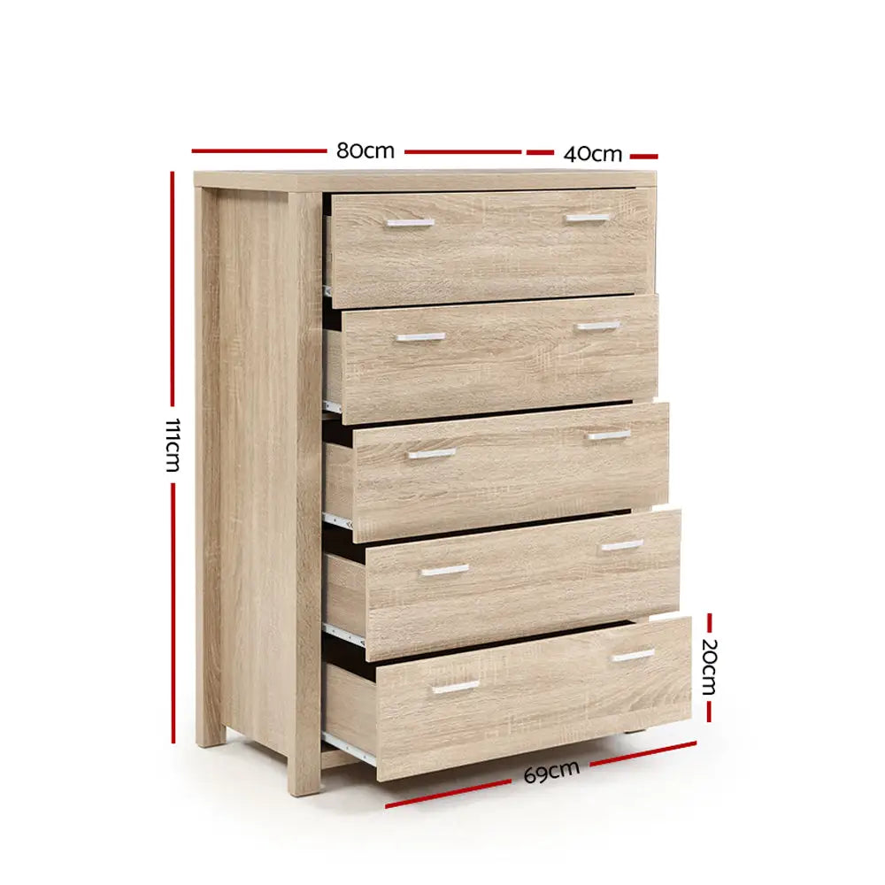 Artiss 5 Chest of Drawers - MAXI Pine - Furniture > Bedroom