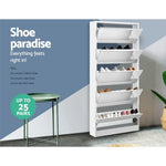 Artiss 5 Drawer Mirrored Wooden Shoe Cabinet - White - Home & Garden > Storage