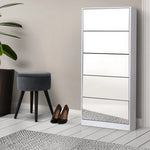 Artiss 5 Drawer Mirrored Wooden Shoe Cabinet - White - Home & Garden > Storage