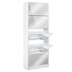 Artiss 5 Drawer Mirrored Wooden Shoe Cabinet - White - Home & Garden > Storage